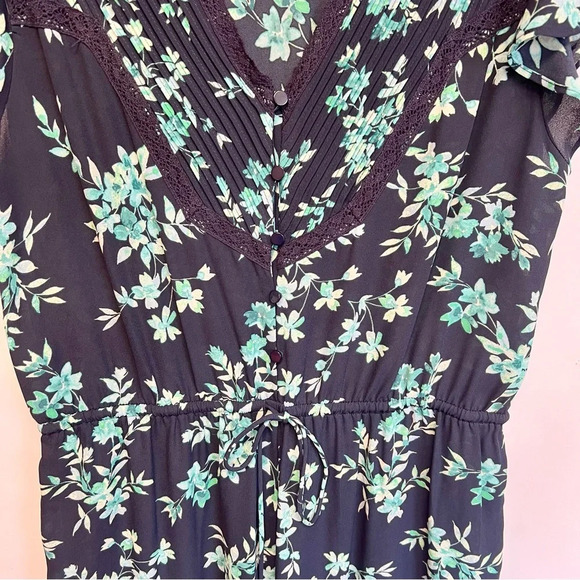 CeCe Breeze Boutique Navy Blue Floral Flutter Jumpsuit Romper Women’s Size 10 - Picture 7 of 15